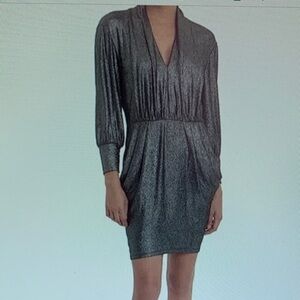 Donna Morgan Metallic Gray Long Sleeve Dress